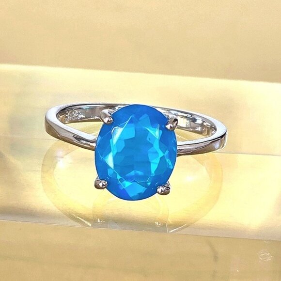 Natural Large Blue Opal 925 Sterling Silver Ring Sz 8.5 - Picture 3 of 10